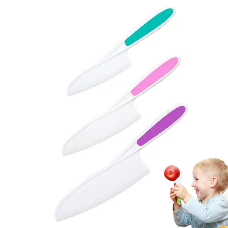 

Набор нейлоновых кухонных ножей для выпечки, набор из 3 нейлоновых ножей для детей, безопасные ножи для приготовления пищи, кухонные ножи для салата и салата, для детей