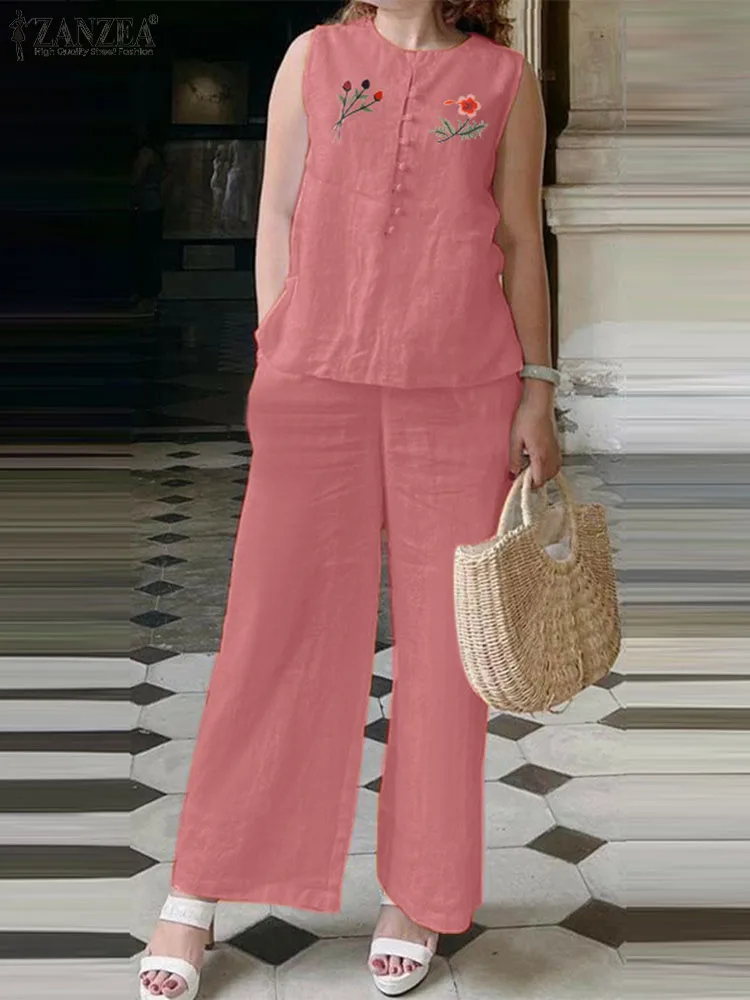 2023 ZANZEA Fashion Floral Embroidery Suit Summer Sleeveless O-Neck Tank Tops Loose Pants 2PCS Woman Elegant OL Work Tracksuits
2023 ZANZEA Fashion Floral Embroidery Suit Summer Sleeveless O-Neck Tank Tops Loose Pants 2PCS Woman Elegant OL Work Tracksuits