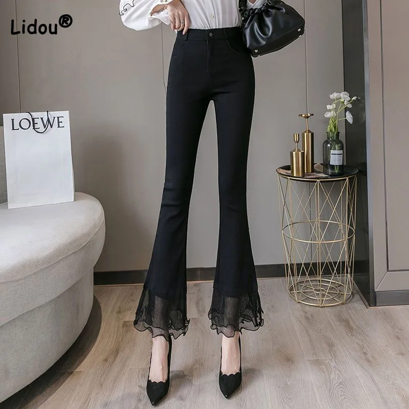 Female Casual All-match Gauze Spliced High Waist Flare Pants Summer Slim Solid Color Fashion Cropped Trousers Women's Clothing
Female Casual All-match Gauze Spliced High Waist Flare Pants Summer Slim Solid Color Fashion Cropped Trousers Women's Clothing