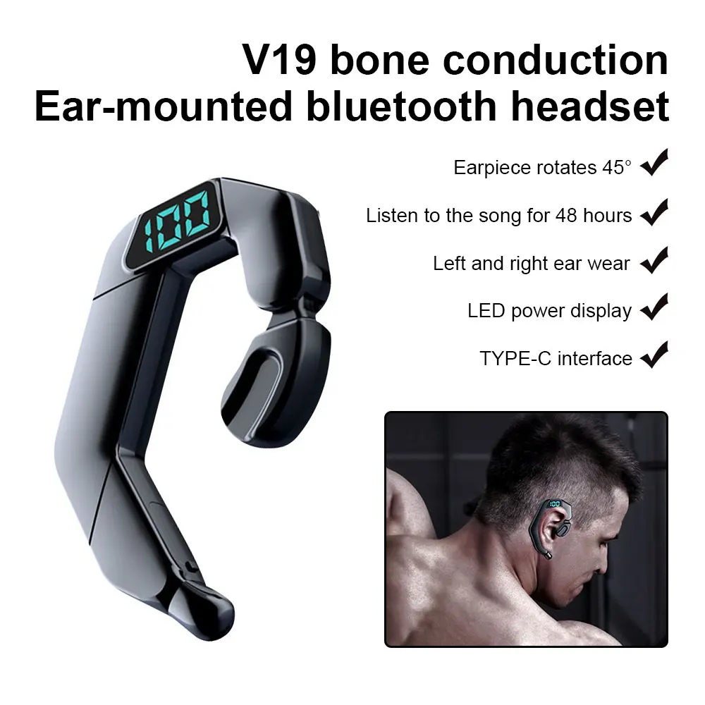 V19 Wireless Bluetooth Headphone Ear Hook Bone Conduction Sport Headset Digital Display Handfree Business Earphone Black
V19 Wireless Bluetooth Headphone Ear Hook Bone Conduction Sport Headset Digital Display Handfree Business Earphone Black