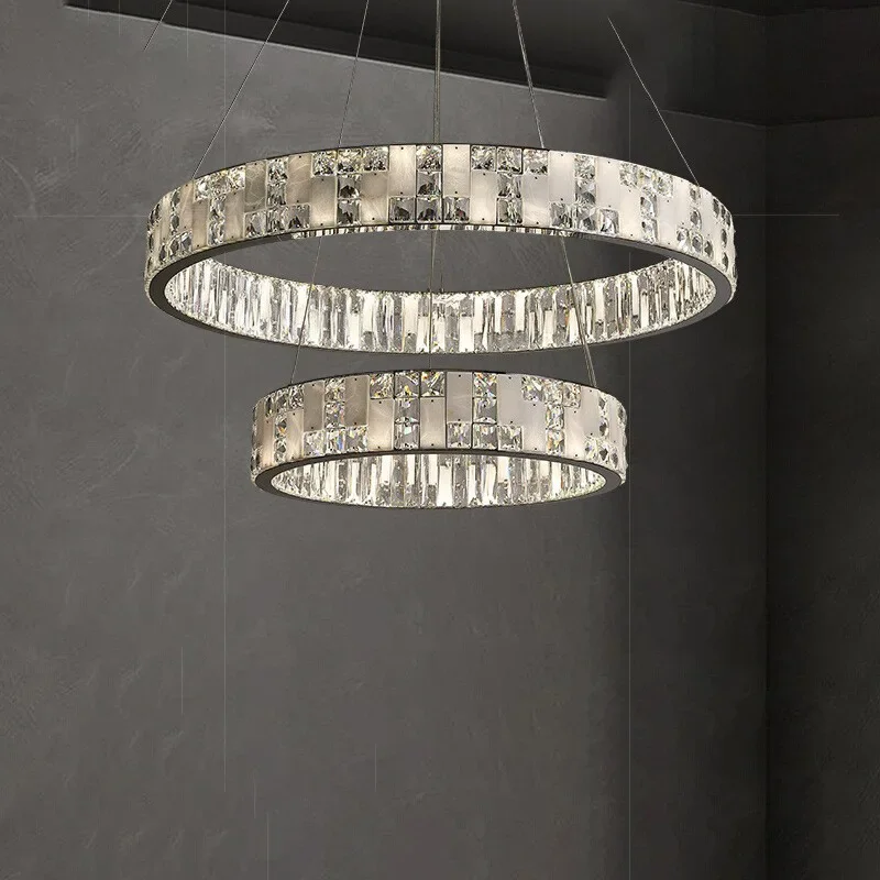 

Modern light luxury crystal marble chandelier, simple atmosphere, living room lamp, villa bedroom chandelier