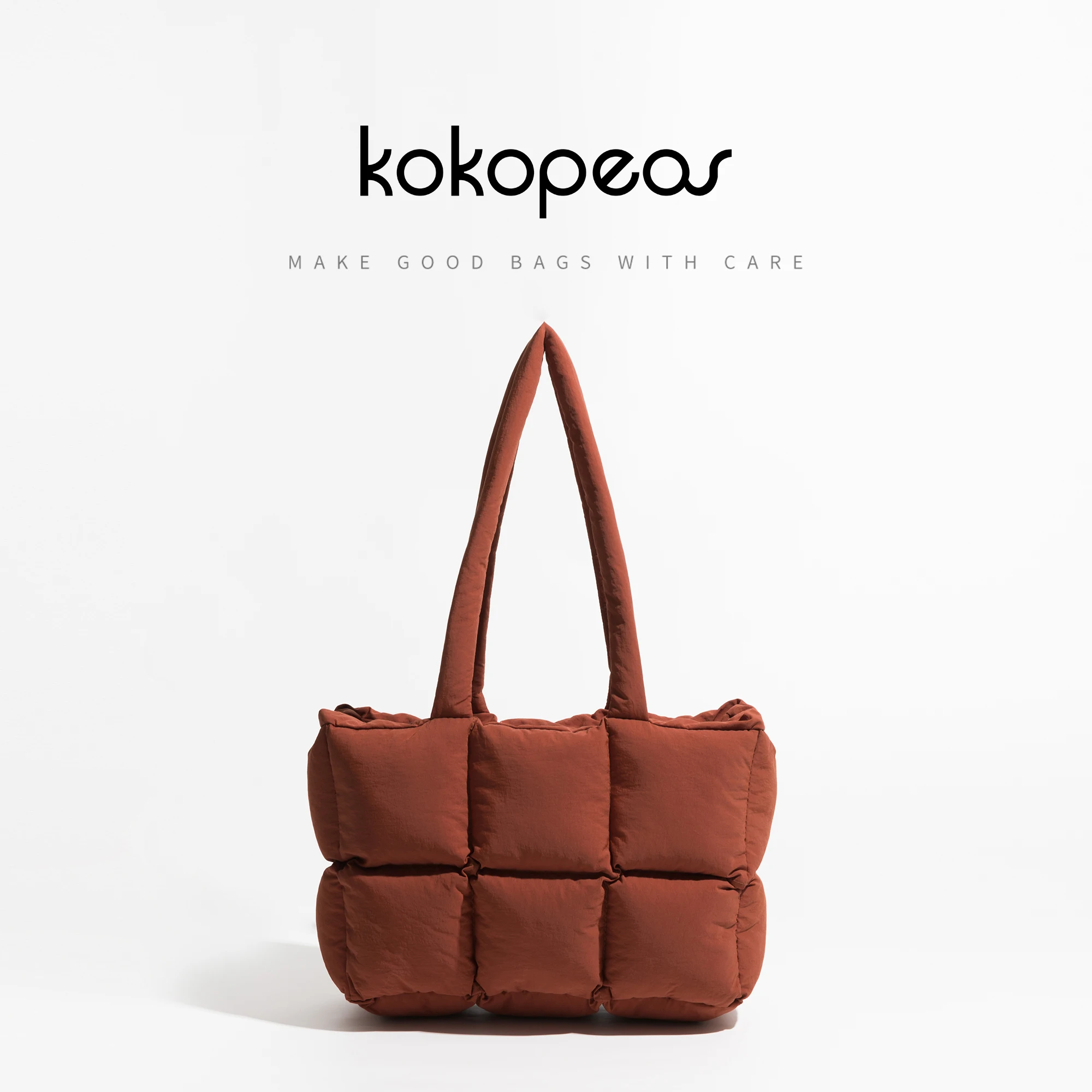 

KOKOPEAS Quilted Down Woman Large Tote Bag Designer Square Padded Shoulder Purse Winter Brand Cotton Puffer Handbag Lady Hobo