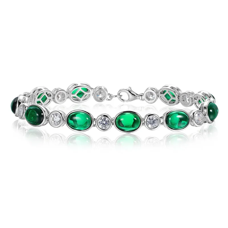 

Romantic Emerald Diamond Bangle Bracelet 100% Real 925 Sterling silver Wedding Bracelets For Women Men Promise Party Jewelry