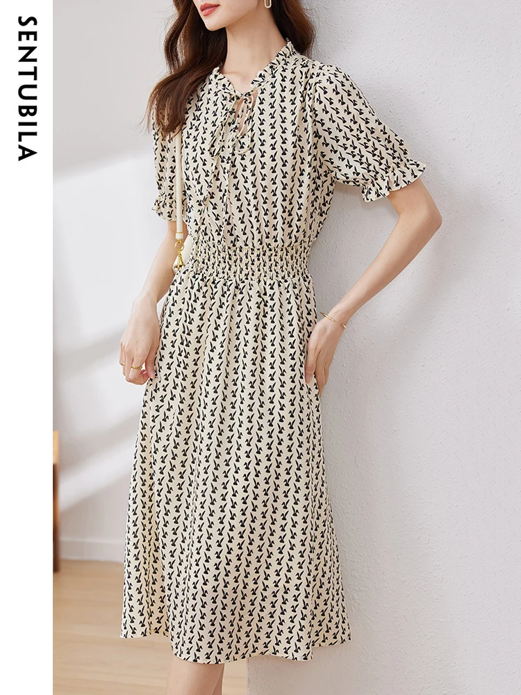 SENTUBILA Summer Print Dress Women 2024 Elegant Elastic Waist Tied Ruffled Neck Short Sleeve A Line Female Smocked Midi Dresses
SENTUBILA Summer Print Dress Women 2024 Elegant Elastic Waist Tied Ruffled Neck Short Sleeve A Line Female Smocked Midi Dresses