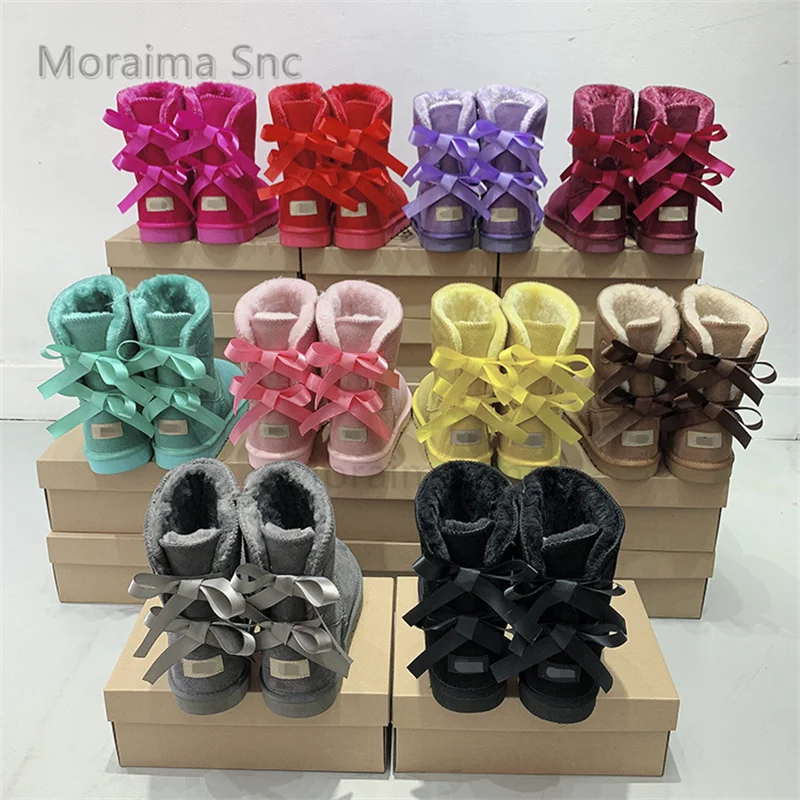 

Riband Butterfly Knot Snow Boots for Women Red Pink Black Grey Thickened Warm Large Size Women's Boots Winter Cotton Shoes