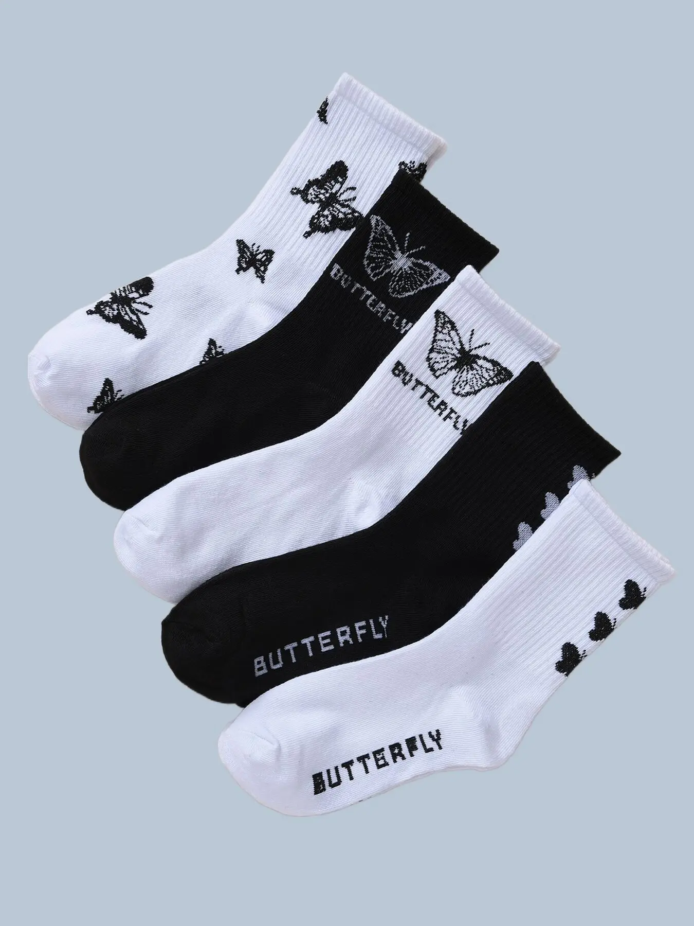 

5 Pairs New Women's High Quality Fashion Cotton Socks Mid Length Stockings Set in With Butterfly Pattern Popular Versatile Socks