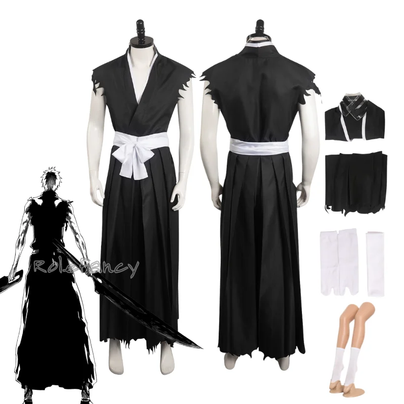 

BLEACH Kurosaki Ichigo Cosplay Costume Top Pants Belt Fantasia Outfit Men Role Play Cloth Halloween Carnival Party Disguise Suit