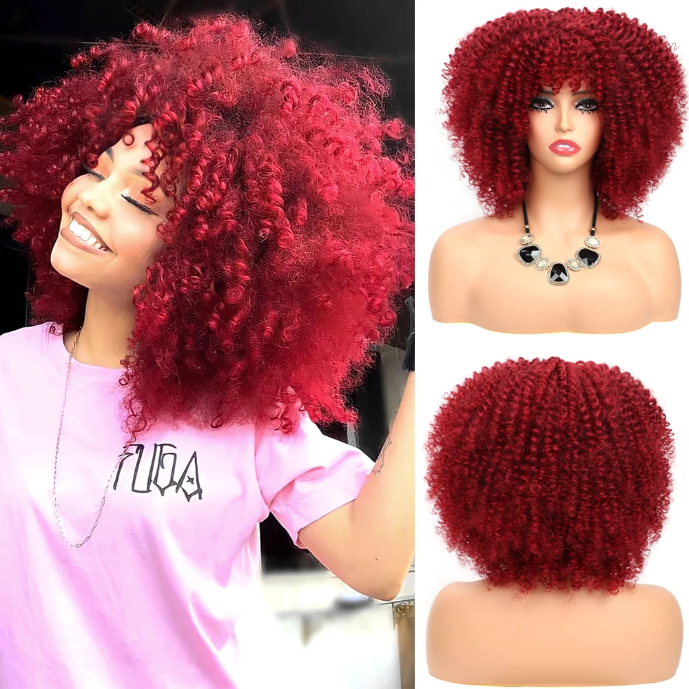 

Bellqueen Synthetic Kinky Curly Wigs With Bangs 14 Inch Glueless Bouncy Fluffy Afro Bomb Wig For Women Daily Party Costume
