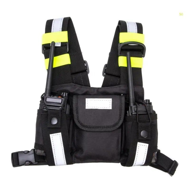 

Walkie Talkies Shoulder Holster Reflective Vest Rig Chest Harness Holder Bag Two Way Radio Universal Front Pack Dropship