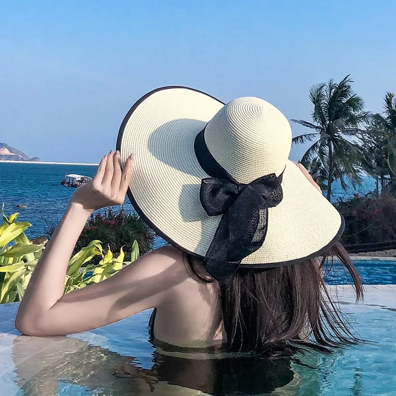 

Шляпа Соломенная женская для пляжа и путешествий, модная Большая складная Панама от солнца в Корейском стиле, с большими полями, для отдыха, летняя
