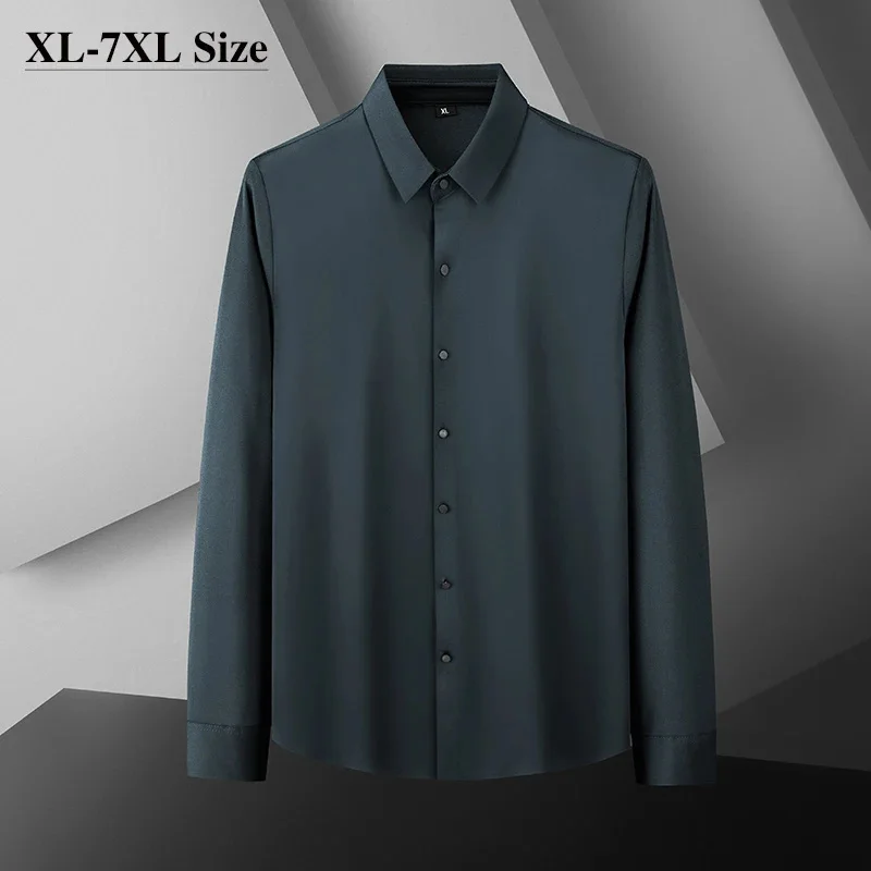 

Size Plus Men's Business Casual Shirts Baggy Soft High Elasticity Solid Luxury Dress Wrinkle-resistant Formal Clothing 7XL 6XL