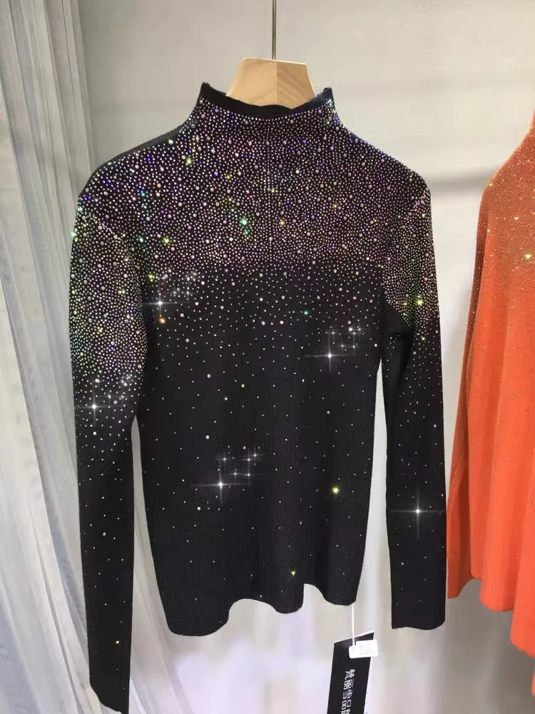 Bling Bling Sparking Hot Diamond Sweater Women's Turtleneck Knit Pullover Top Women's Autumn and Winter Versatile Pull Femme
Bling Bling Sparking Hot Diamond Sweater Women's Turtleneck Knit Pullover Top Women's Autumn and Winter Versatile Pull Femme