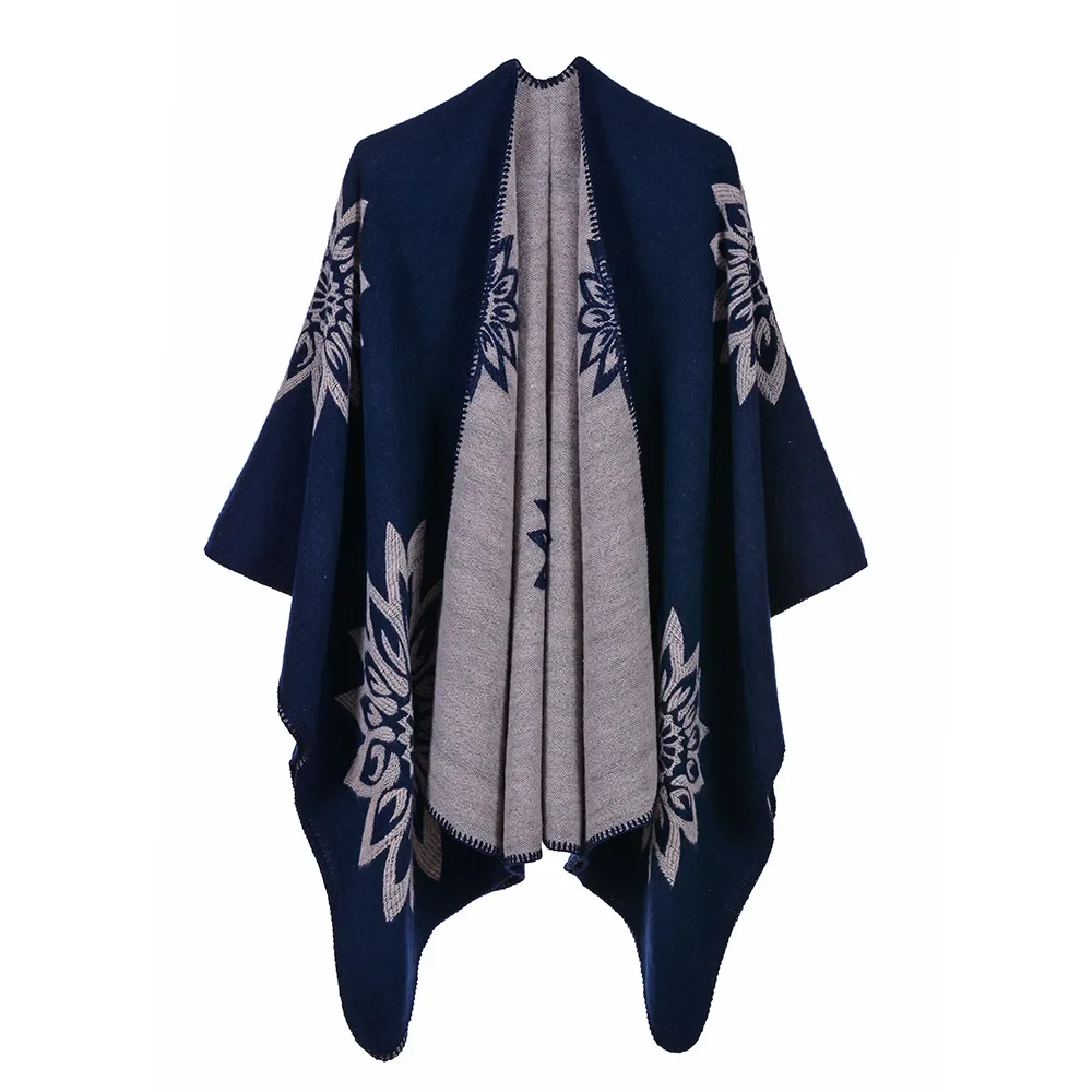 

Women's Autumn Winter Scarf Shawl Dual-purpose Travel Warm Double-sided Imitation Cashmere Flower Cloak Ponchos Capes Naby