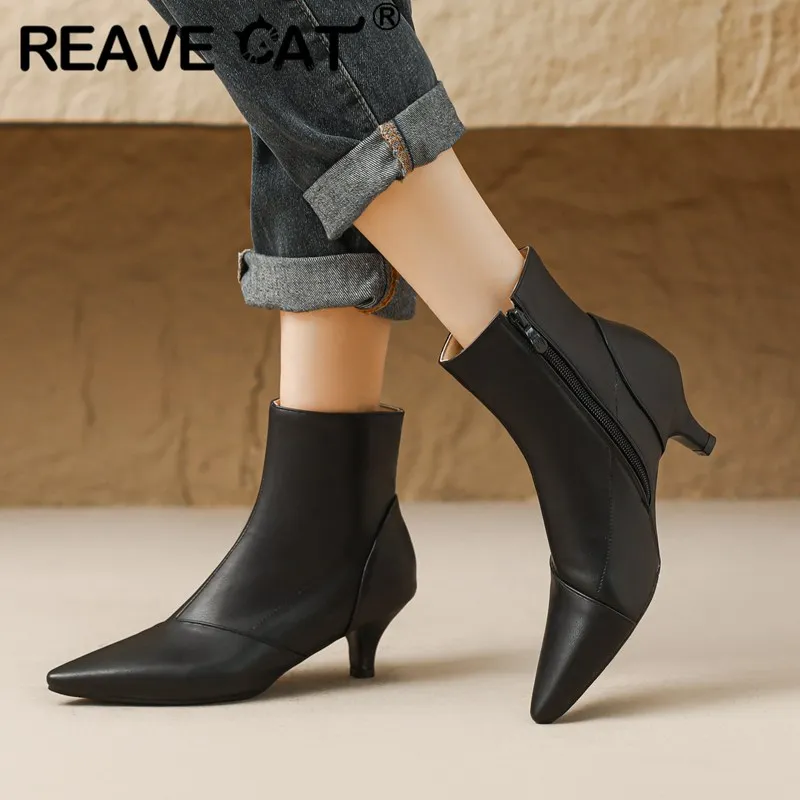 REAVE CAT Fashion Women Ankle Boots Pointed Toe Small Heel 5.5cm Zipper Plus Size 45 46 Elegant Daiting Shoes Winter Autumn Bota 
REAVE CAT Fashion Women Ankle Boots Pointed Toe Small Heel 5.5cm Zipper Plus Size 45 46 Elegant Daiting Shoes Winter Autumn Bota