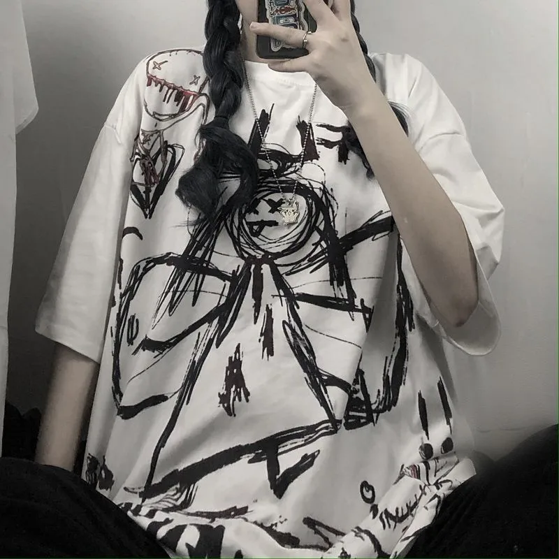 Harajuku High Street Tops 2021 Summer New Gothic Vintage Preppy T-shirt Women Clothing T Shirts Clothes Streetwear Loose Casual
Harajuku High Street Tops 2021 Summer New Gothic Vintage Preppy T-shirt Women Clothing T Shirts Clothes Streetwear Loose Casual