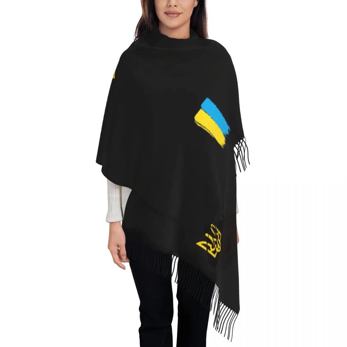 

Шарф в полоску с принтом украинского флага на заказ для мужчин и женщин, зимние и осенние теплые шарфы, пальто Украины, тризуб, шали, накидки