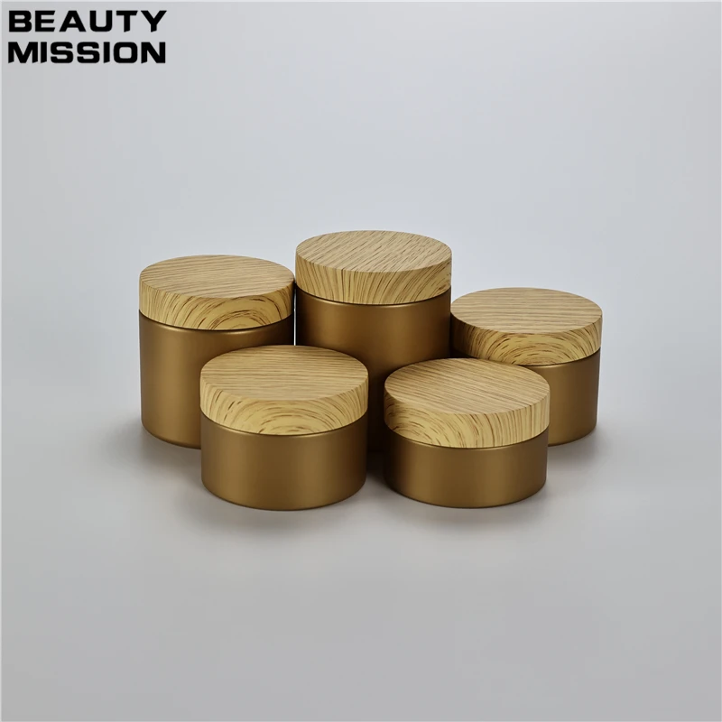 100g 120g 150g 200g 250g x 20 Frosted Gold Plastic Jar With Imitation Wood Grain Plastic Lid For Cream Salve Ointment Containers
100g 120g 150g 200g 250g x 20 Frosted Gold Plastic Jar With Imitation Wood Grain Plastic Lid For Cream Salve Ointment Containers