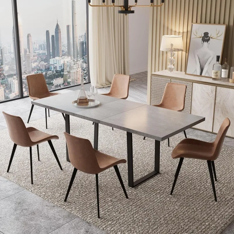 Mid-Century Dining Table Set for 6-8 People Kitchen Dining Room Table Set Extendable Wood Dining Table and 6 Upholstered Chairs
Mid-Century Dining Table Set for 6-8 People Kitchen Dining Room Table Set Extendable Wood Dining Table and 6 Upholstered Chairs