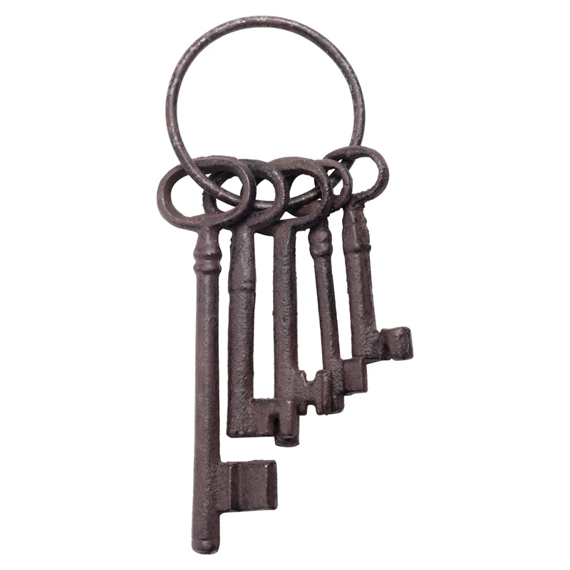 

Pirate Treasure Chest Keys Set,Key Ring Antique Style,Rustic Cast Iron Skeleton Key Wall Decor, Costume Prop (5 Keys)