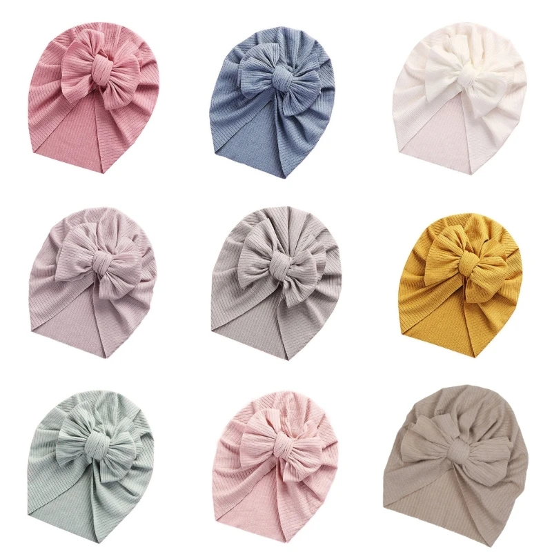 

Q81A Baby Hat Turban Bows Knot Beanie Cap Bowknot Headwrap Newborn Soft Cotton Solid Color Bonnet Infants Kids Headwear