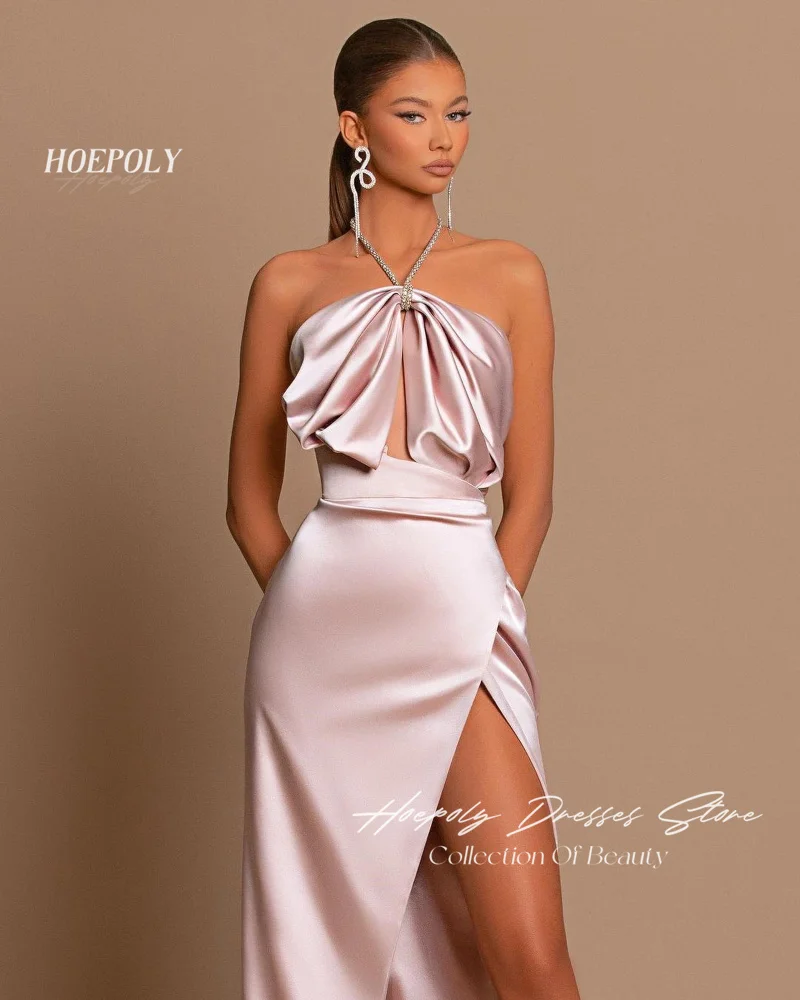 

Hoepoly Halter Elegant Trumpet USA Euro Evening Dresses High Split Formal Occasion Ankle-Length Cocktail Prom Gown Sexy Women