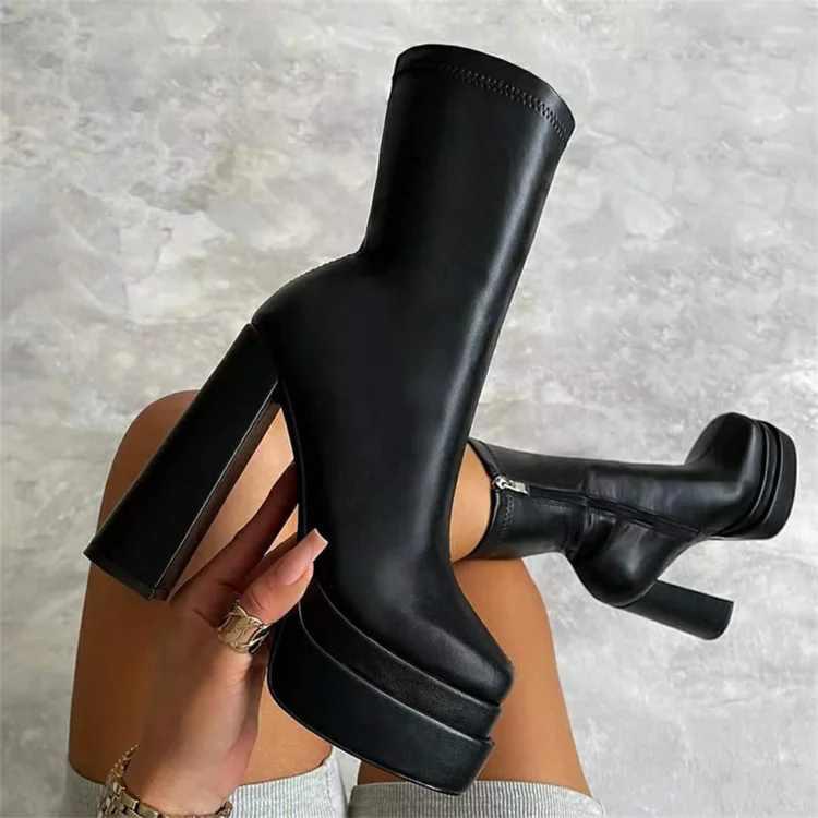 

Женские ботинки на массивном высоком каблуке, модные офисные Ботинки до середины икры с двойной подошвой и боковой молнией, Осень-зима 2023