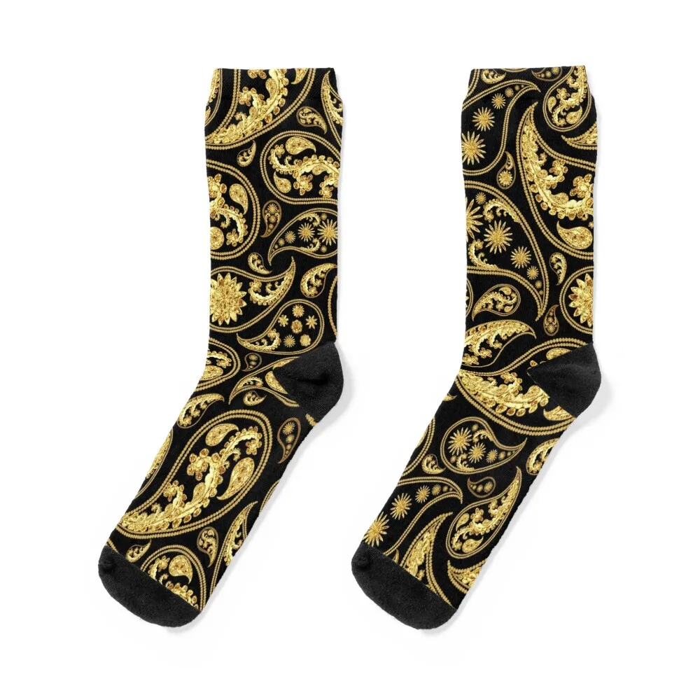 

Beautiful Black and Gold Paisley Pattern Socks sheer funny gifts Girl'S Socks Men's