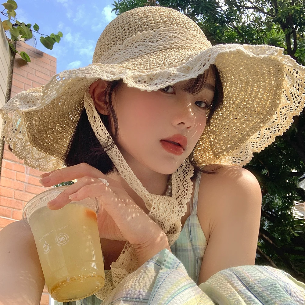 Korean Sun Straw Hat Women Summer Big Brim Thin Breathable Lace Hollow Sunscreen Cover Full Face Beach Straw Hat Tide
Korean Sun Straw Hat Women Summer Big Brim Thin Breathable Lace Hollow Sunscreen Cover Full Face Beach Straw Hat Tide