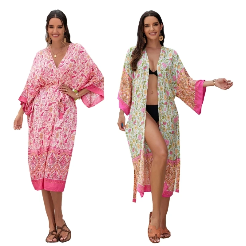 Womens Colorful Flower Beach Kimono Cardigans Open Front Swimsuit Cover Up Casual Loose Summer Top Beach Dress with Belt
Womens Colorful Flower Beach Kimono Cardigans Open Front Swimsuit Cover Up Casual Loose Summer Top Beach Dress with Belt