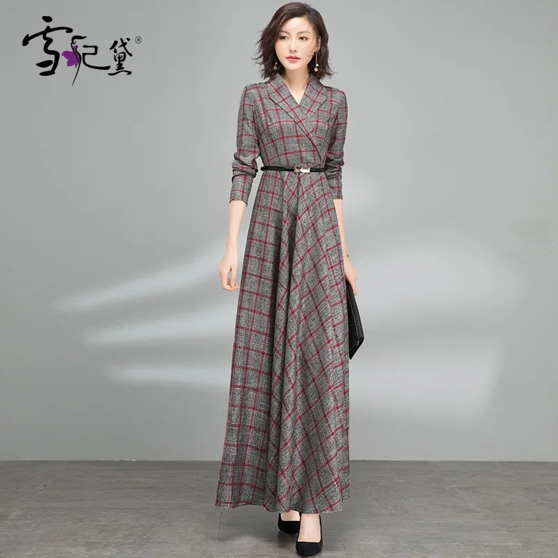 Spring Autumn Long Dress for Women Office Lady Plaid Dress with Belt Turn-down Collar for Women Robe Elegantes Grey Dresses
Spring Autumn Long Dress for Women Office Lady Plaid Dress with Belt Turn-down Collar for Women Robe Elegantes Grey Dresses