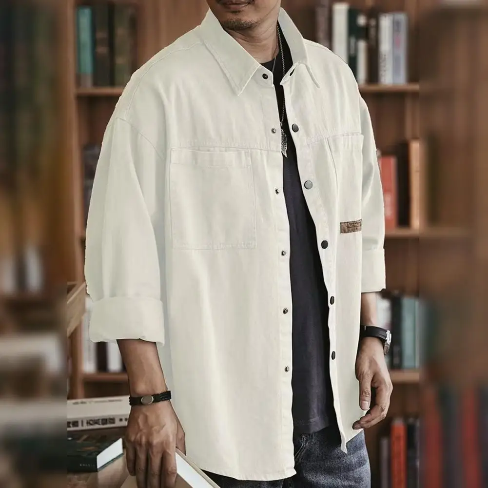 Men Top with Pockets Men Single-breasted Shirt Casual Men's Cargo Shirt with Turn-down Collar Single-breasted for Everyday
Men Top with Pockets Men Single-breasted Shirt Casual Men's Cargo Shirt with Turn-down Collar Single-breasted for Everyday