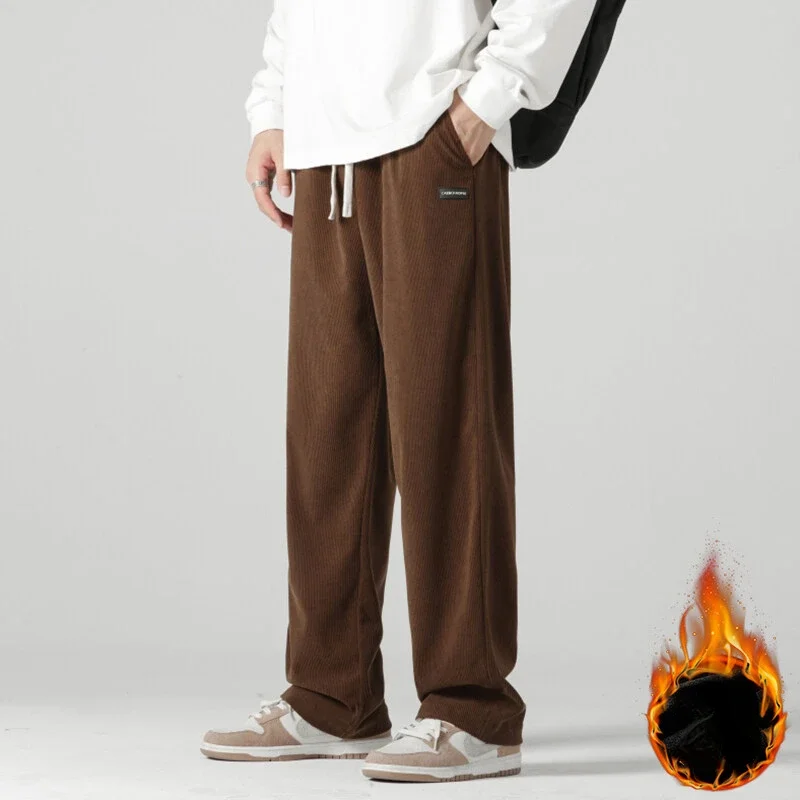 

2024 New Corduroy Pants Men Fleece Warm Winter Straight Leg Wide Pants Korean Style Autumn Big Size Oversize Casual Trouser Male