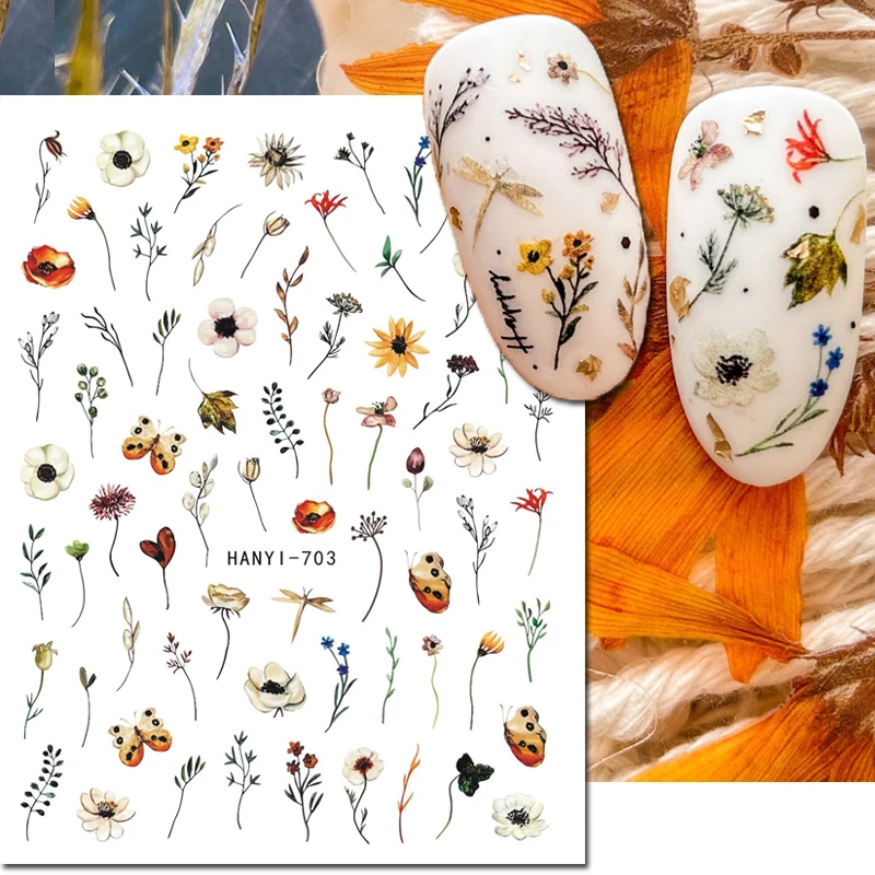 

Nail Art 3d Stickers Dry Daisy Leaves Buds White Petals Flowers Butterfly Adhesive Sliders Decals Decorated Nail Manicures