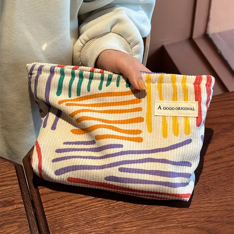 Corduroy Clash Color Striped Cosmetic Bag Wash Bag Women Travel Cosmetic Pouch Beauty Storage Cases Make Up Organizer Clutch Bag
Corduroy Clash Color Striped Cosmetic Bag Wash Bag Women Travel Cosmetic Pouch Beauty Storage Cases Make Up Organizer Clutch Bag