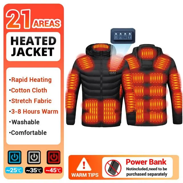 

Men 21 Areas Heated Jacket USB Winter Outdoor Electric Heating Jackets Warm Sprots Thermal Coat Clothing Heatable Cotton Jacket