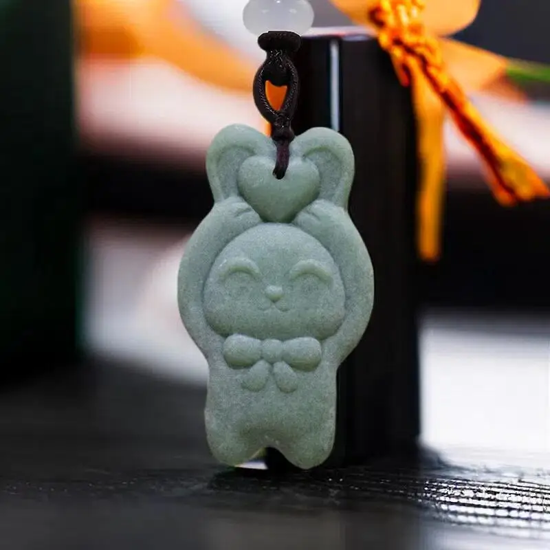 

Natural Real Jade Rabbit Pendant Necklace Talismans Carved Jewelry Charm Gift Vintage Stone Luxury Chinese Gemstones