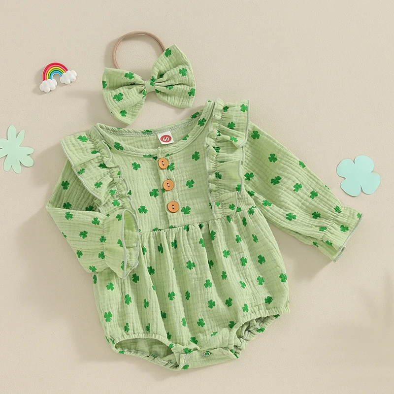 Baby Girls Long Sleeve Romper Cotton Ruffles Baby Rompers Infant Shamrock Print Playsuit Jumpsuits with Hairband Newborn Clothes
Baby Girls Long Sleeve Romper Cotton Ruffles Baby Rompers Infant Shamrock Print Playsuit Jumpsuits with Hairband Newborn Clothes