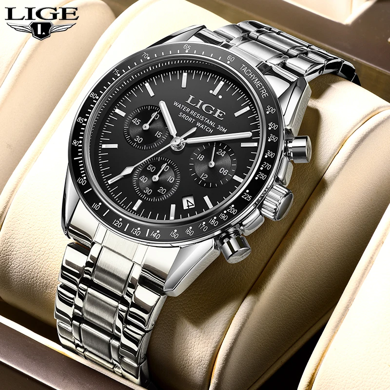 

LIGE Fashion Military Watches for Men Luxury Sports Chronograph Quartz Watch Waterproof ​Steel Wristwatch Men Relogios Masculino