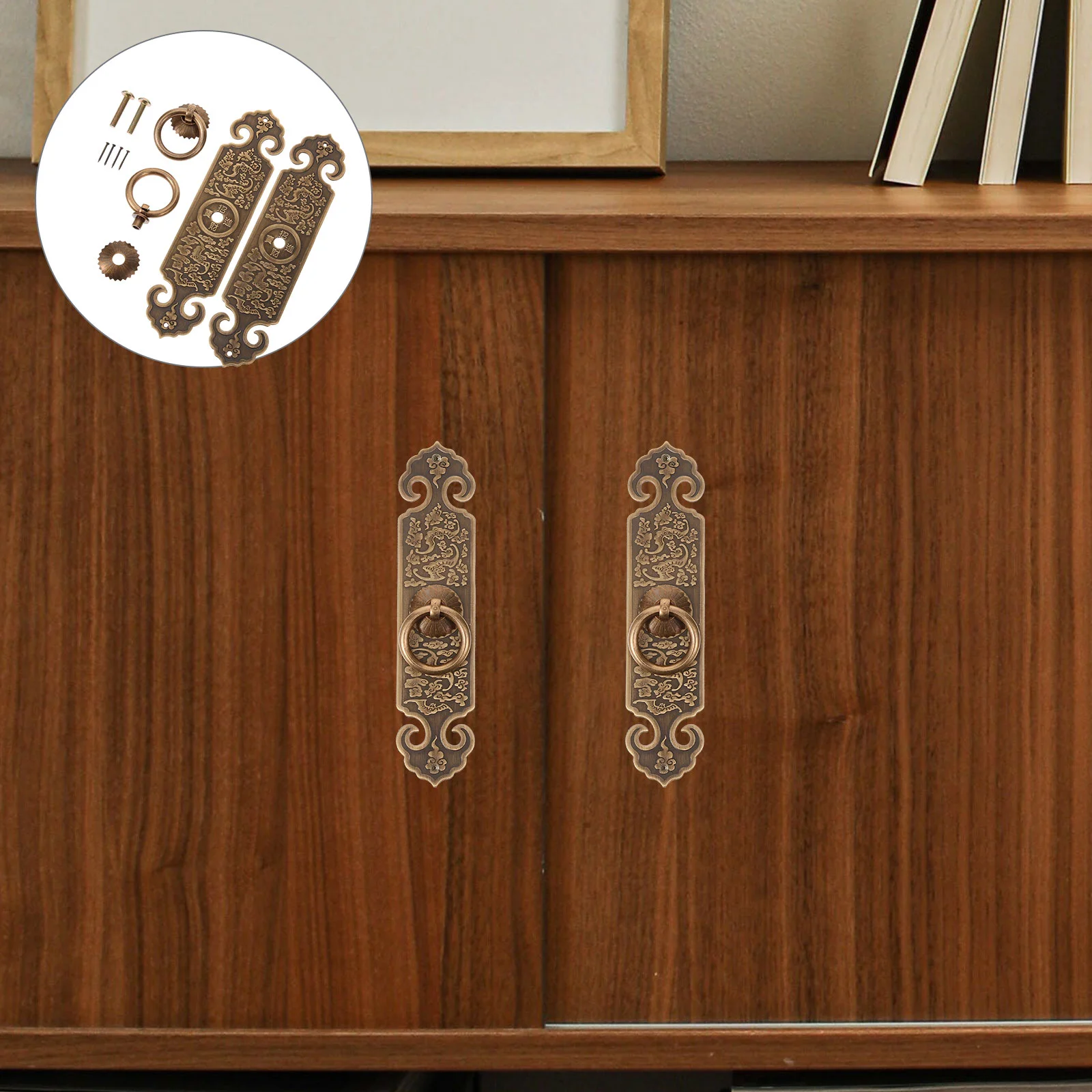 2 pcs Vintage Cabinet Handles Metal Pull Rings Decorative Drawer Handle Chinese Style Dresser Handle with Screws 
2 pcs Vintage Cabinet Handles Metal Pull Rings Decorative Drawer Handle Chinese Style Dresser Handle with Screws