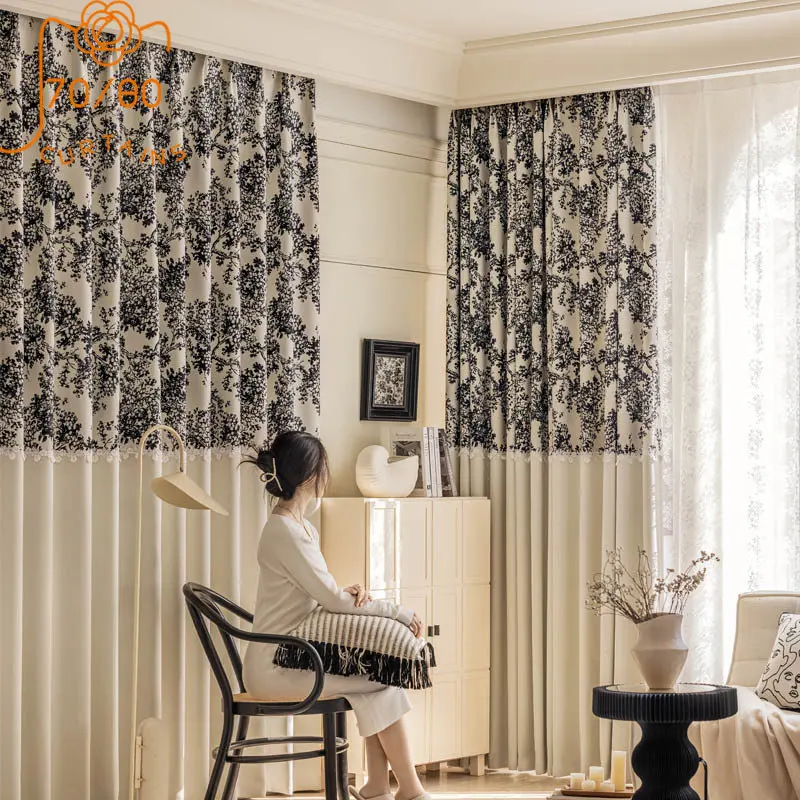 

New French Style Chenille L Black and White Jacquard Patchwork Curtains for Living Room Bedroom Balcony Customized Products