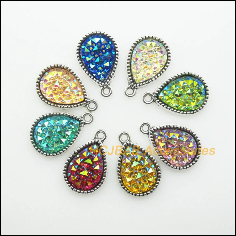 16Pcs Antique Silver Color Retro Graininess Mixed Resin Teardrop Charms Pendants 13x20mm
16Pcs Antique Silver Color Retro Graininess Mixed Resin Teardrop Charms Pendants 13x20mm