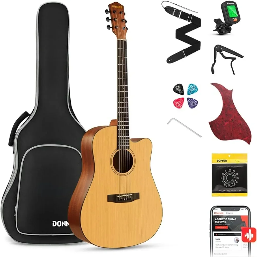 

Guitar Kit for Beginner Adult Teen Full Size Cutaway Guitarra Starter Bundle Set with Bag Strap 41 Inch Natural Freight free