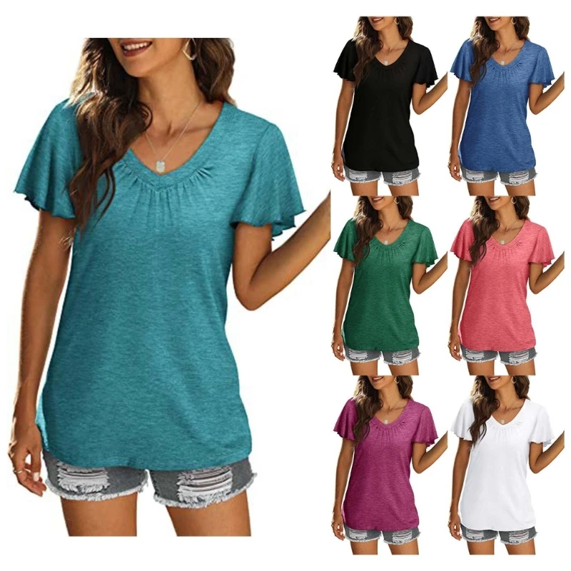 A0NF Womens Tops Casual Elegant Shirred V Neck T-Shirts Short Sleeve Shirts for Women Summer Fashion Solid Blouses
A0NF Womens Tops Casual Elegant Shirred V Neck T-Shirts Short Sleeve Shirts for Women Summer Fashion Solid Blouses