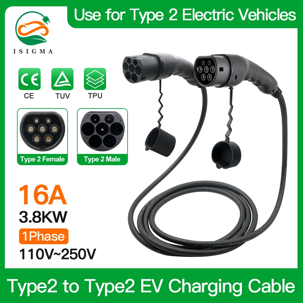 ISIGMA16A 3.8kw EV Charging Cable Type 2 to Type 2 4m 5m 200V-250V Use for Type 2 Electric Vehicles Charging Connector
ISIGMA16A 3.8kw EV Charging Cable Type 2 to Type 2 4m 5m 200V-250V Use for Type 2 Electric Vehicles Charging Connector