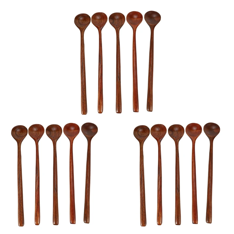 

Long Spoons Wooden, 15 Pieces Korean Style 10.9 Inches 100% Natural Wood Long Handle Round Spoons (Korean Style)