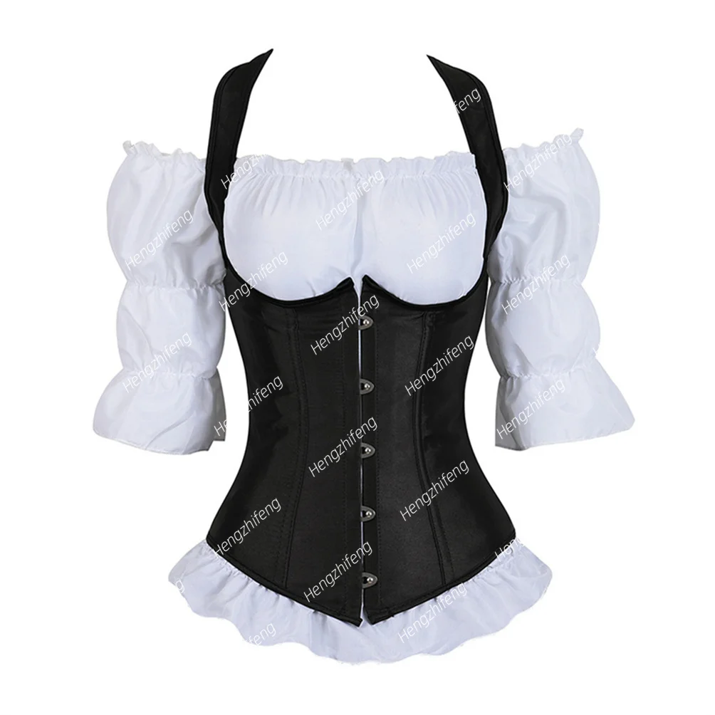 

Underbust Corset with Blouse Set Lace Up Bustier Steel Boned Corsets Waist Cincher Vest with Straps Outfits Corsage Plus Size