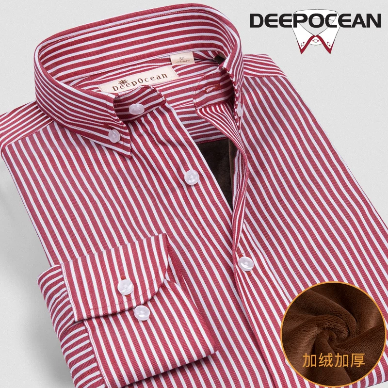 Фото Утепленная бархатная Мужская рубашка DEEPOCEAN с длинными рукавами деловая