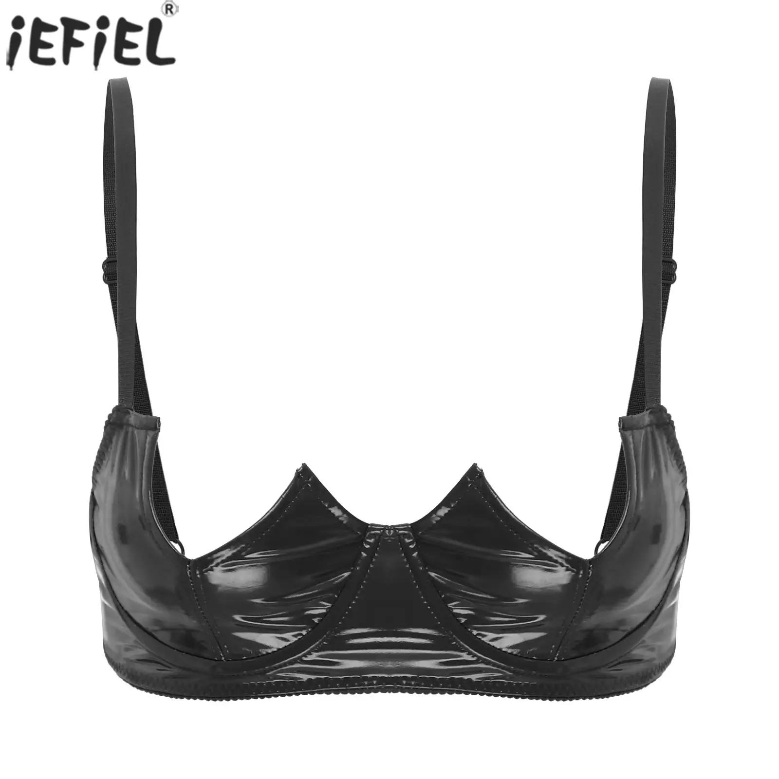 

Womens Sexy Half Cup Bra Underwired Brassiere Tops Exotic Tanks Top Solid Shiny Wet Look Patent Leather Bras Bralette Lingerie