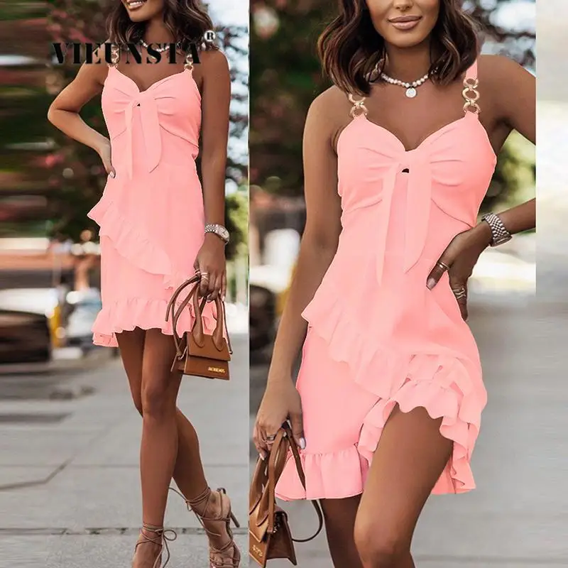 Fashion Solid Tie-Up Women Party Dresses Elegant Irregular Ruffle Mini Dress Vestidos 2023 New Sexy Chain Straps Slim Lady Dress
Fashion Solid Tie-Up Women Party Dresses Elegant Irregular Ruffle Mini Dress Vestidos 2023 New Sexy Chain Straps Slim Lady Dress