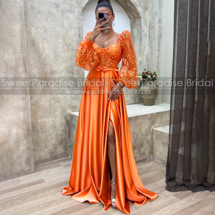 A Line Long Sleeves Evening Dresses Sequins Beaded Square Neck Side Slit Zipper Back Prom Dress Party For Women
A Line Long Sleeves Evening Dresses Sequins Beaded Square Neck Side Slit Zipper Back Prom Dress Party For Women
